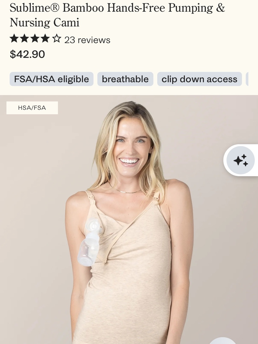Sublime Bamboo Hands-Free Pumping & Nursing Cami - oatmeal
